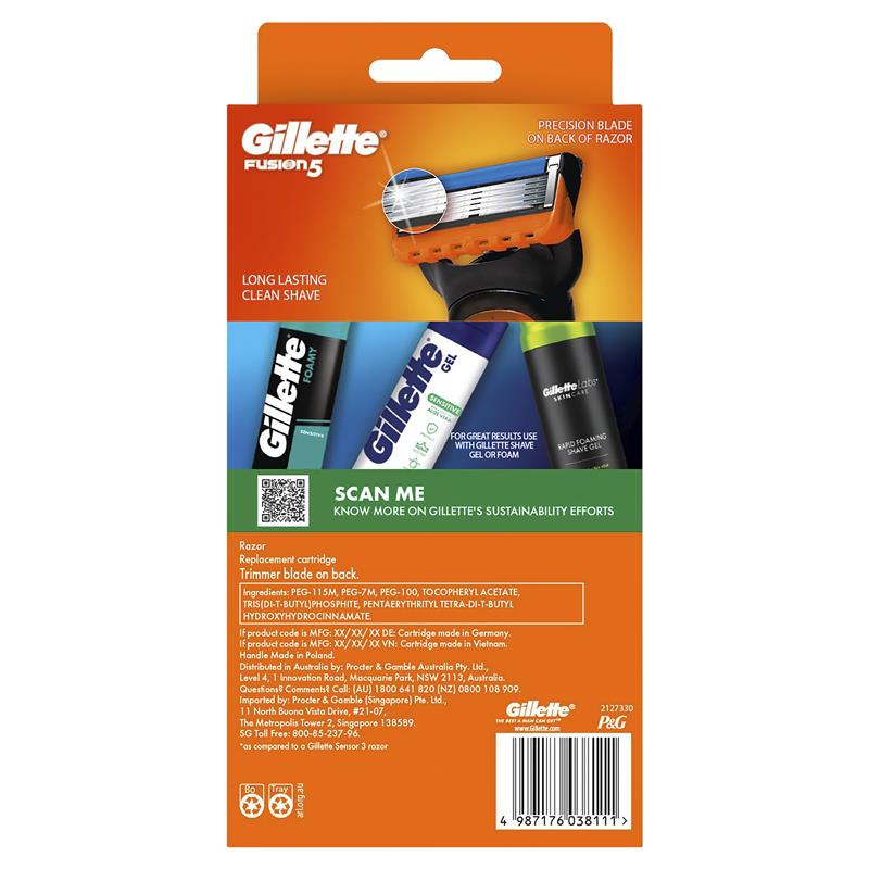 Gillette Fusion Manual Razor + 2 Blade Refills