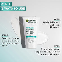 Garnier SkinActive Pure Active 3 in 1 Wash, Scrub & Mask 150mL