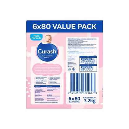 Curash Babycare Fragrance Free Wipes 6 x 80