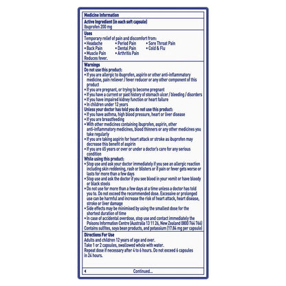 Advil Ibuprofen Pain Relief 20 Liquid Capsules