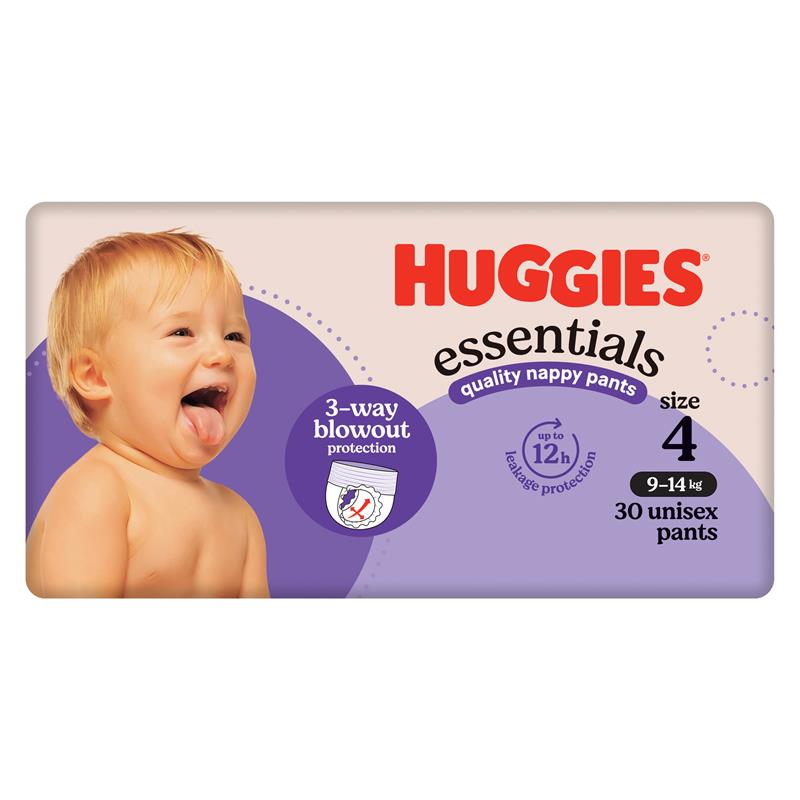 Huggies Essentials Nappy Pants Size 4 (9-14kg) 30 Pack