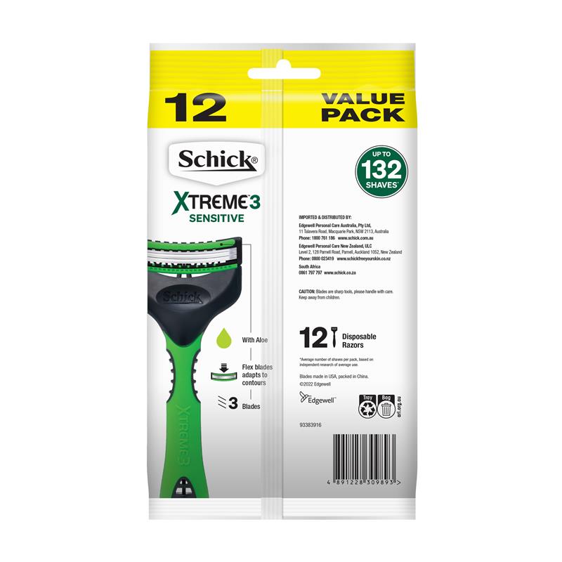Schick Xtreme 3 Sensitive Mens Disposable Razors 12 Value Pack