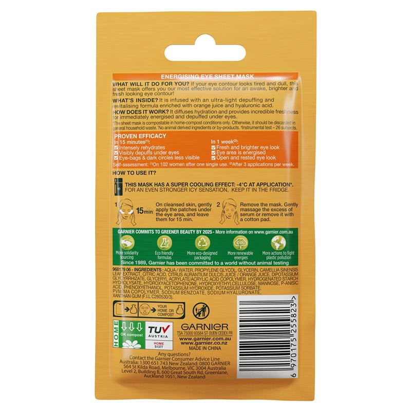Garnier Hydra Bomb Hyaluronic Acid + Orange Extract Eye Sheet Mask