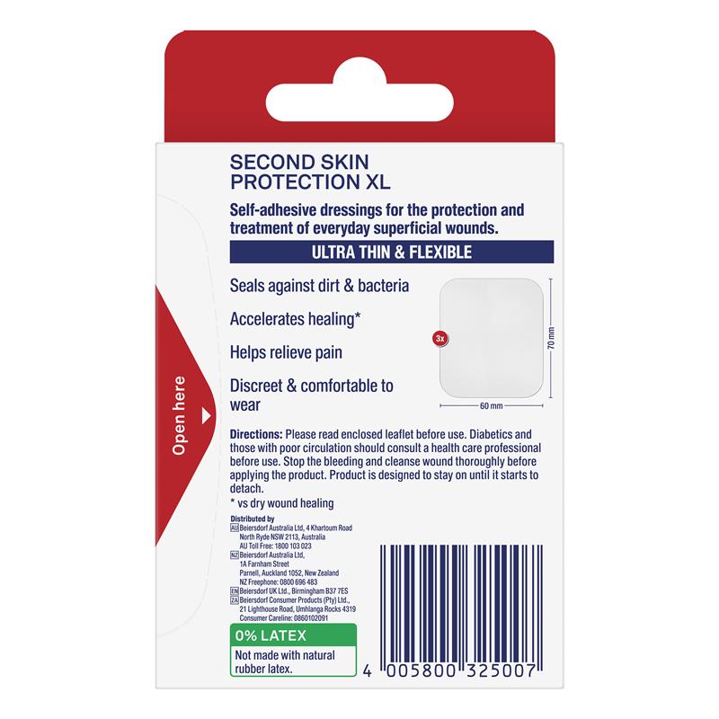 Elastoplast Second Skin Protection Strips XL 6cm x 7cm 3 Pack