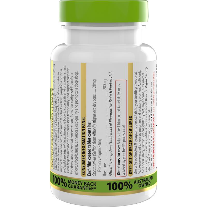 Carusos Saffron + L Theanine 30 Tablets