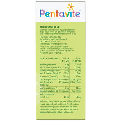 Pentavite Multivitamin + Iron Kids Liquid Lemon Lime 200ml NEW