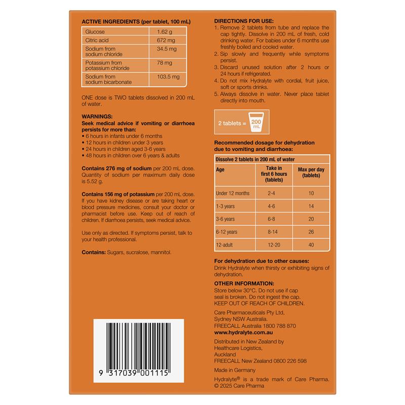 Hydralyte Electrolyte Effervescent Orange 60 Tablets Exclusive Size