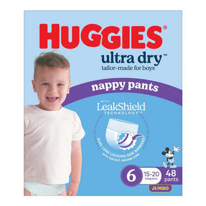Huggies Ultra Dry Nappy Pants Boys Size 6 (15-20kg) 48 Pack