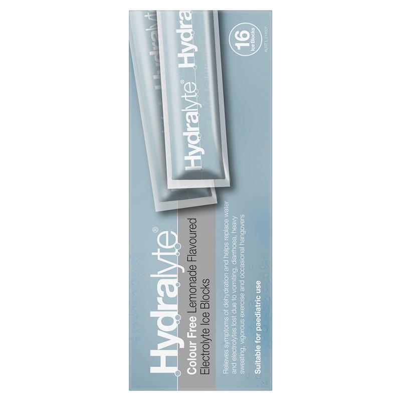 Hydralyte Rehydration Ice blocks Colour Free Lemonade Flavoured 16 Pack