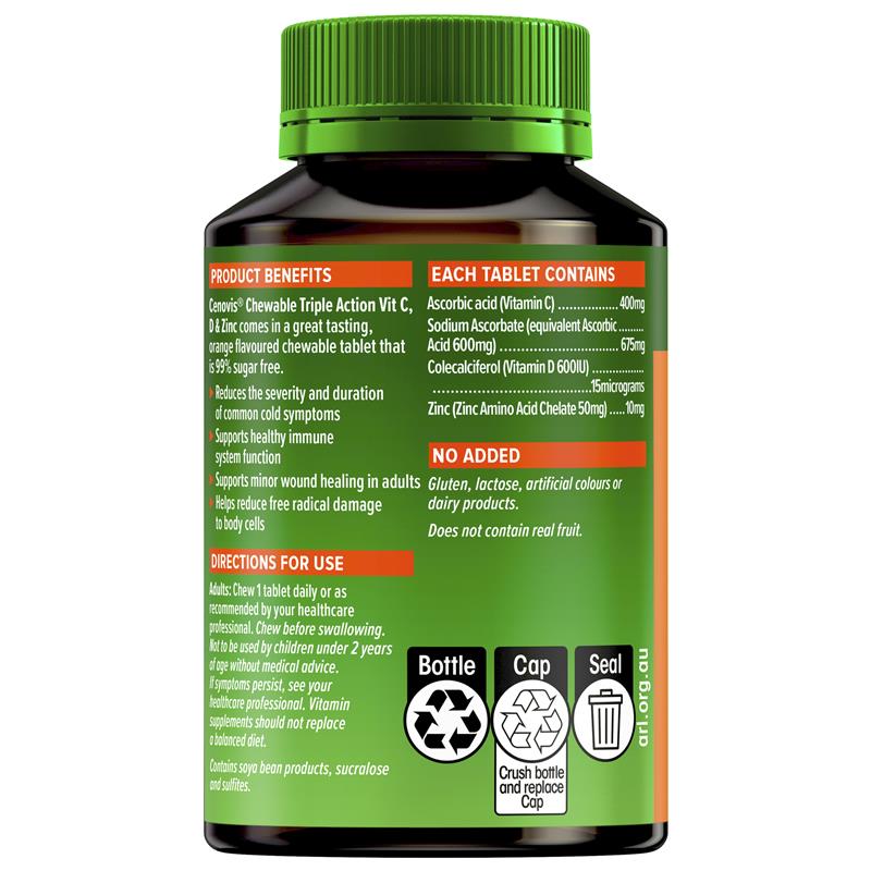 Cenovis Triple Action Vit C D & Zinc 60 Chewable Tablets