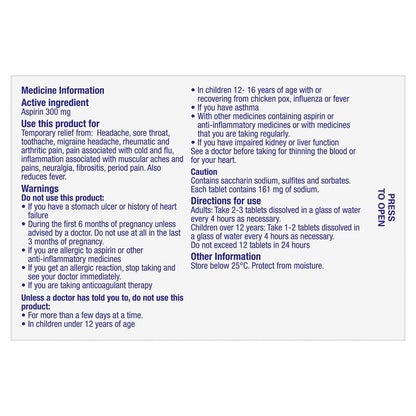 Aspro Clear Pain Relief 60 Soluble Tablets