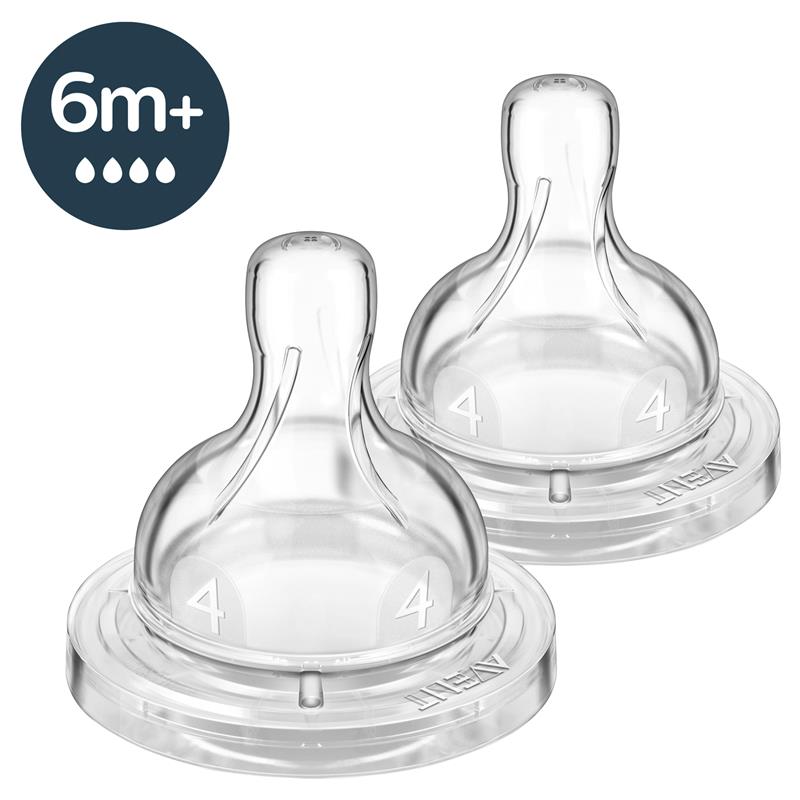 Avent Teat Silicone 6M+ Fast Flow 2 Pack