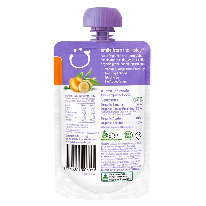 Bubs Organic Banana & Apricot Power Porridge 6 Months+ 120g