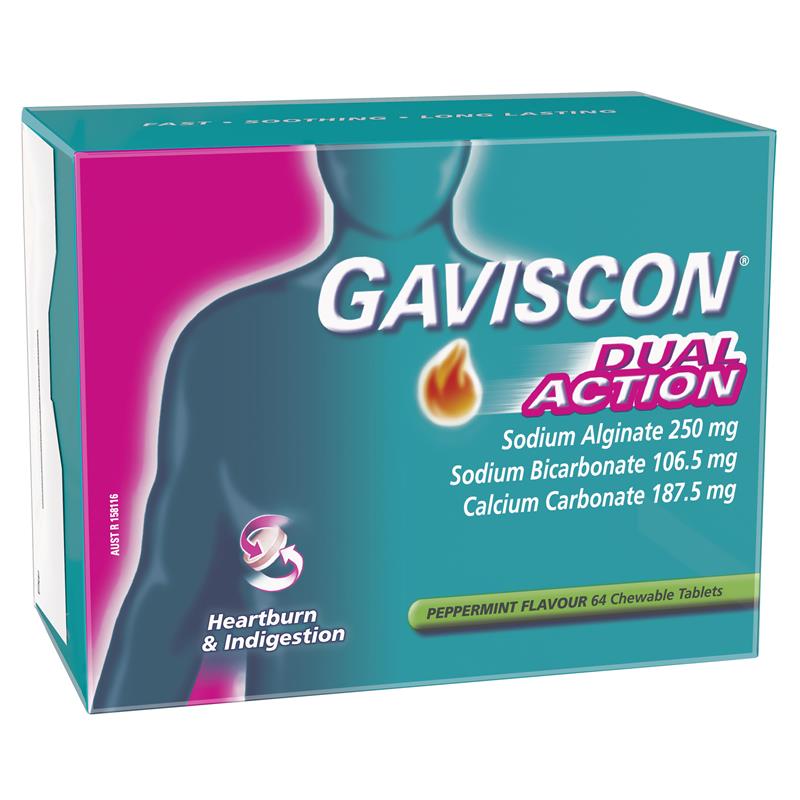 Gaviscon Dual Action Peppermint 64 Chewable Tablets