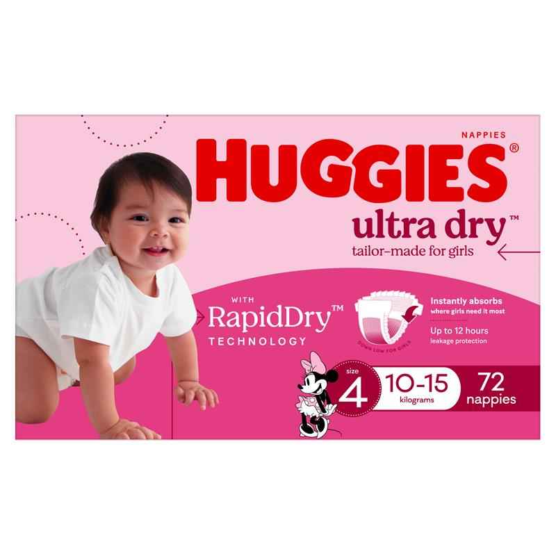 Huggies Ultra Dry Nappies Girl Size 4 Jumbo 72 Pack