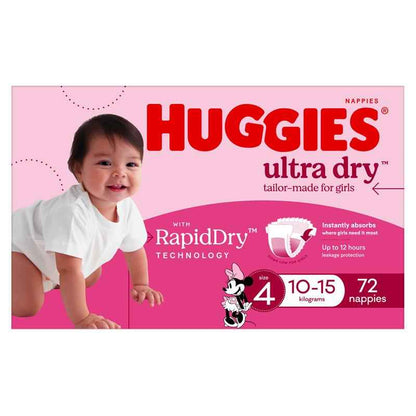 Huggies Ultra Dry Nappies Girl Size 4 Jumbo 72 Pack