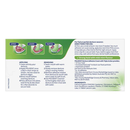 Polident Denture Adhesive Cream Fresh Mint 2x60g Pack Exclusive Size