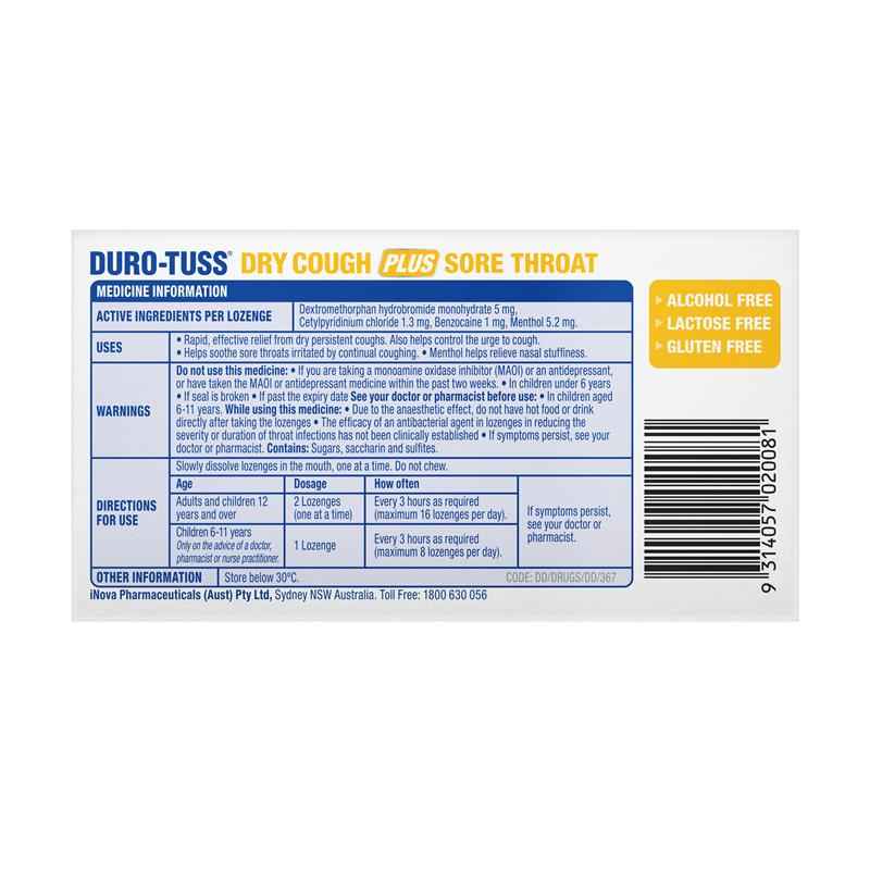 Durotuss Dry Cough Lemon 32 Lozenges