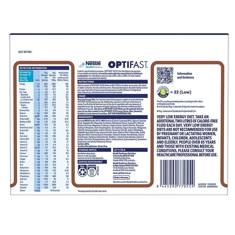 Optifast VLCD Shake Chocolate 18 x 53g - GimmeNow