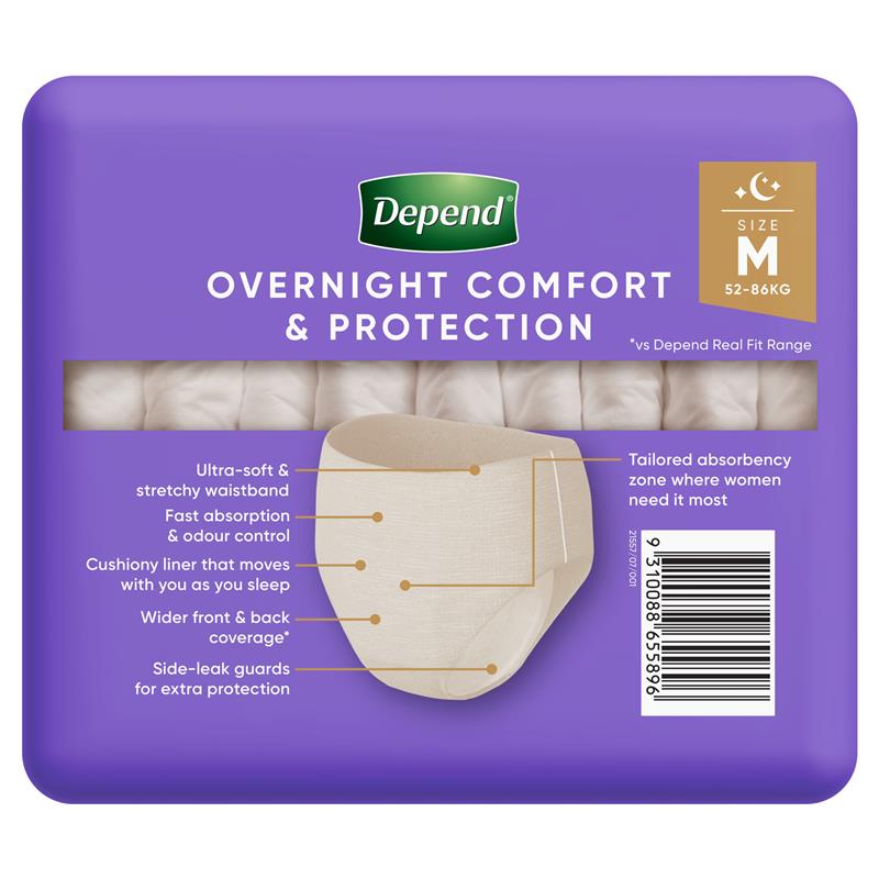 Depend Night Defence Incontinence Underwear for Women Medium 8 Pack