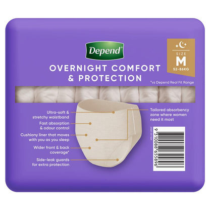 Depend Night Defence Incontinence Underwear for Women Medium 8 Pack