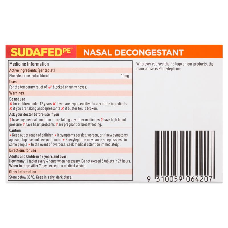 Sudafed PE Nasal Decongestant Tablets 24 Pack