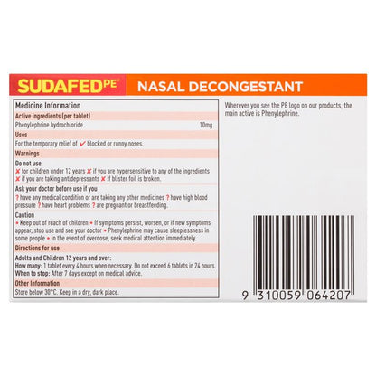 Sudafed PE Nasal Decongestant Tablets 24 Pack