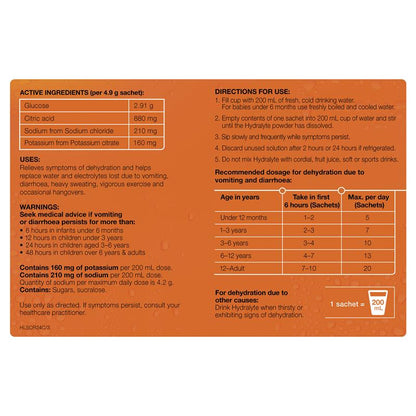 Hydralyte Orange Sachets Value Pack 4.9g x 24 - GimmeNow