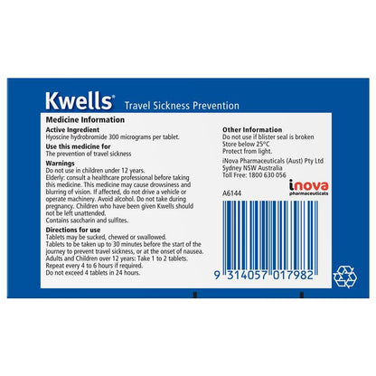 Kwells Travel Sickness 12 Chewable Tablets