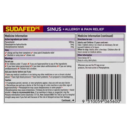 Sudafed PE Sinus + Allergy & Pain Relief Tablets 24 Pack