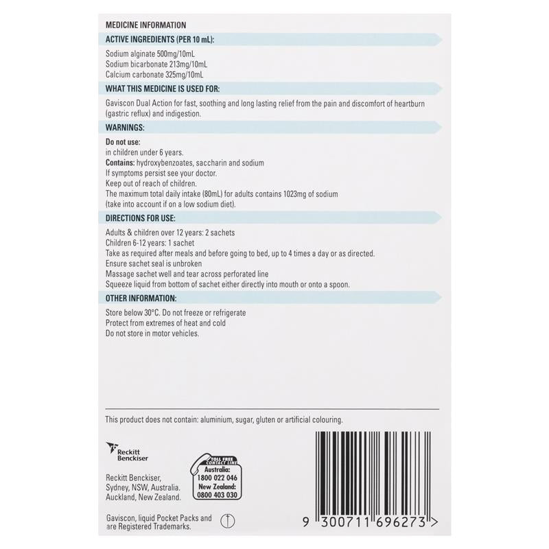Gaviscon Dual Action Liquid Sachets Peppermint 12 Pack
