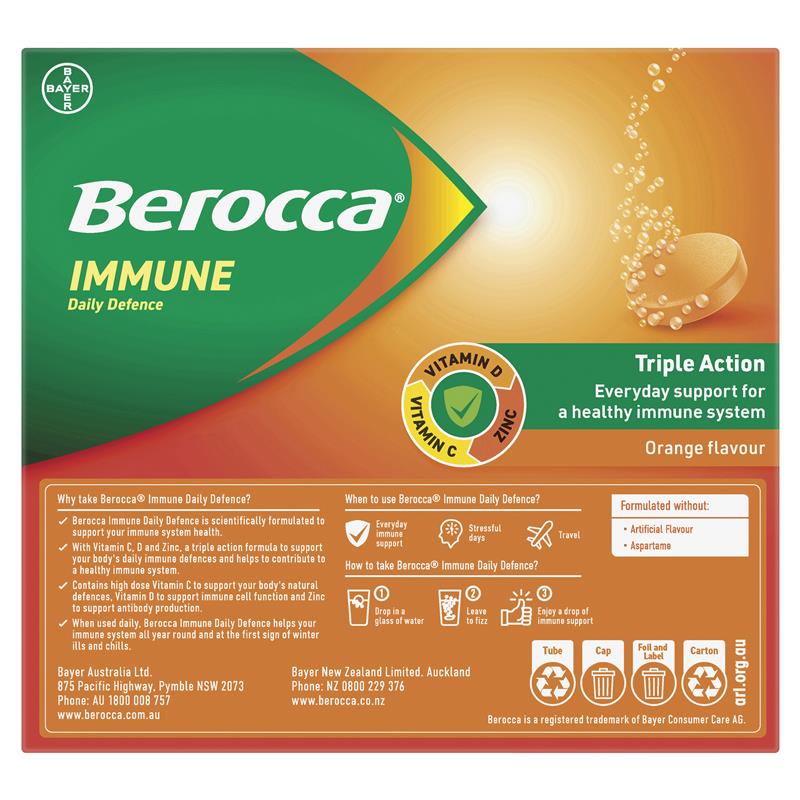 Berocca Immune Daily Defence Orange 60 Effervescent Tablets Exclusive Size