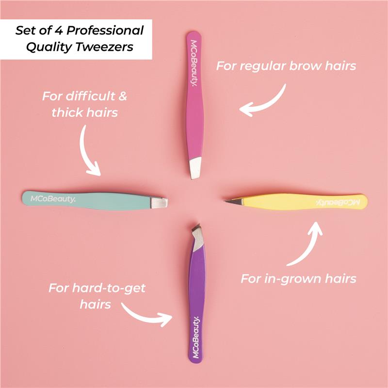 MCoBeauty Perfect Tweezers Professional 4 Pack Set