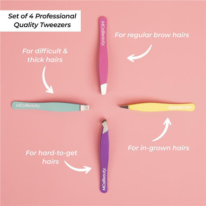 MCoBeauty Perfect Tweezers Professional 4 Pack Set