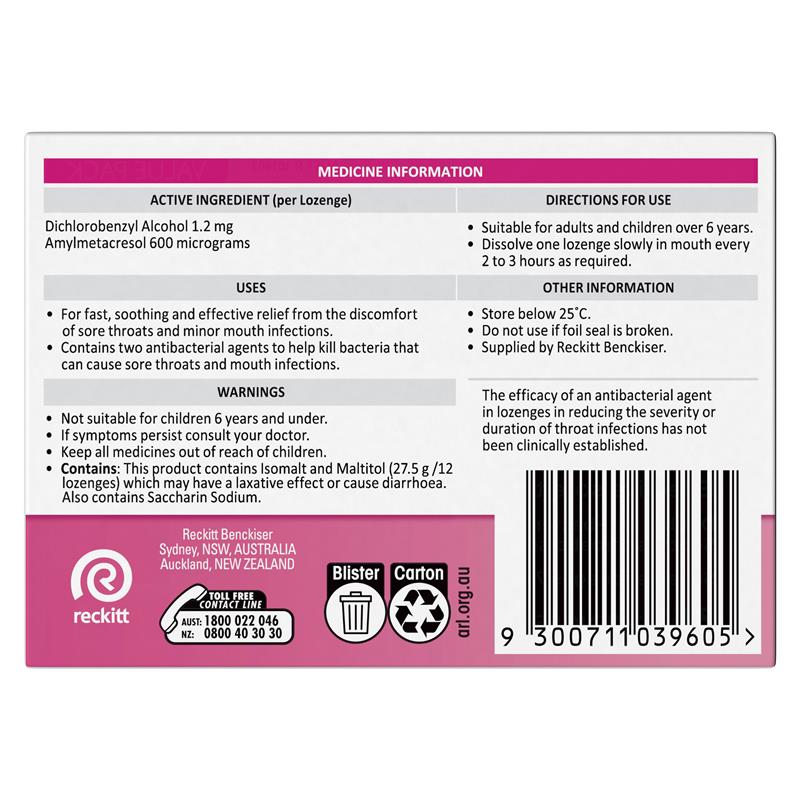 Strepsils Sugar Free Strawberry 36 Lozenges