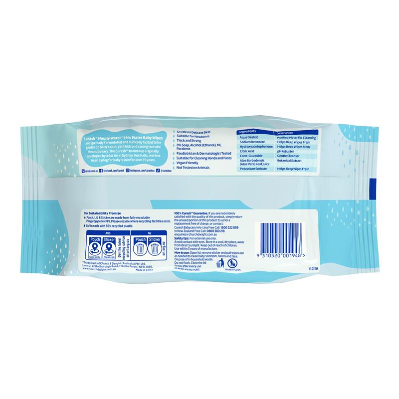 Curash Simply Water Wipes 80 Pack