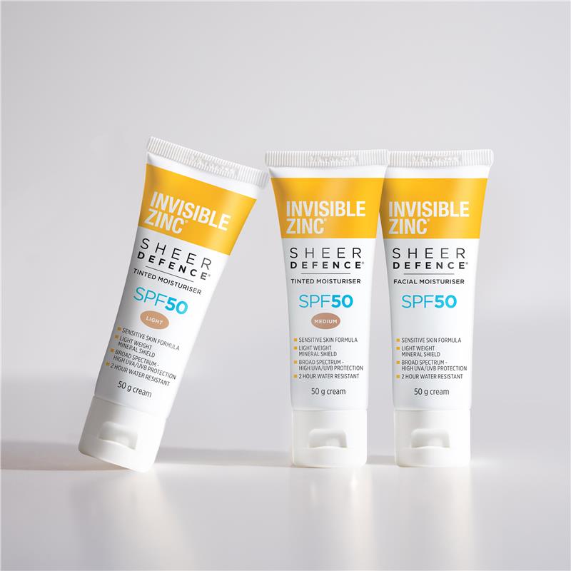 Invisible Zinc SPF 50+ Sheer Defence Tinted Moisturiser Medium 50g