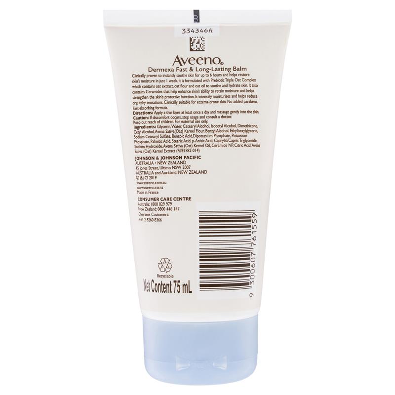 Aveeno Dermexa Fast Long Lasting Fragrance Free Balm 75ml