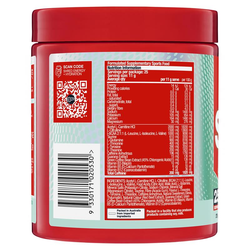 BSc Energy Shred + Hydration Powder Zappo Sour Watermelon 275g