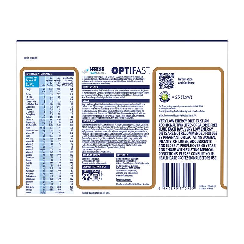 Optifast VLCD Shake Coffee 18 x 53g Exclusive Bulk Size