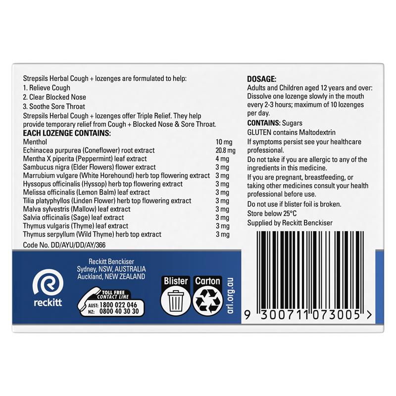 Strepsils Herbal Cough Lozenges Honey Lemon 16 Pack