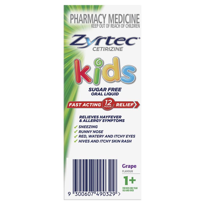 Zyrtec Kids Antihistamine Allergy & Hayfever Oral Liquid Grape 120mL