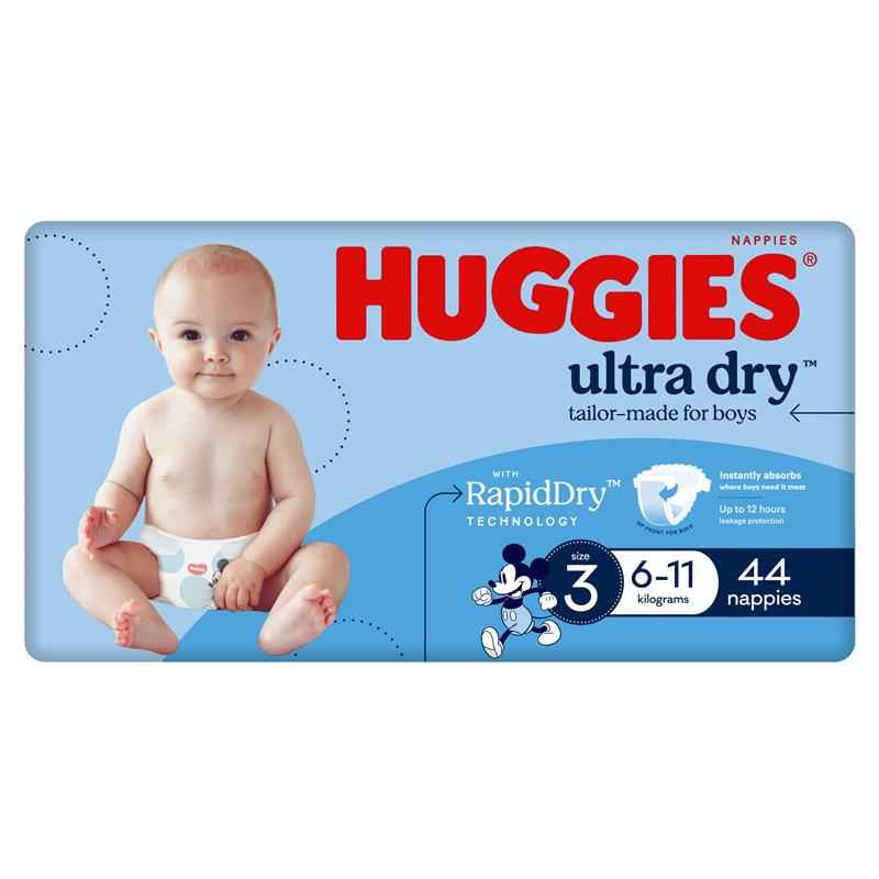 Huggies Ultra Dry Nappies Size 3 Boy 6-11kg Bulk 44 Pack