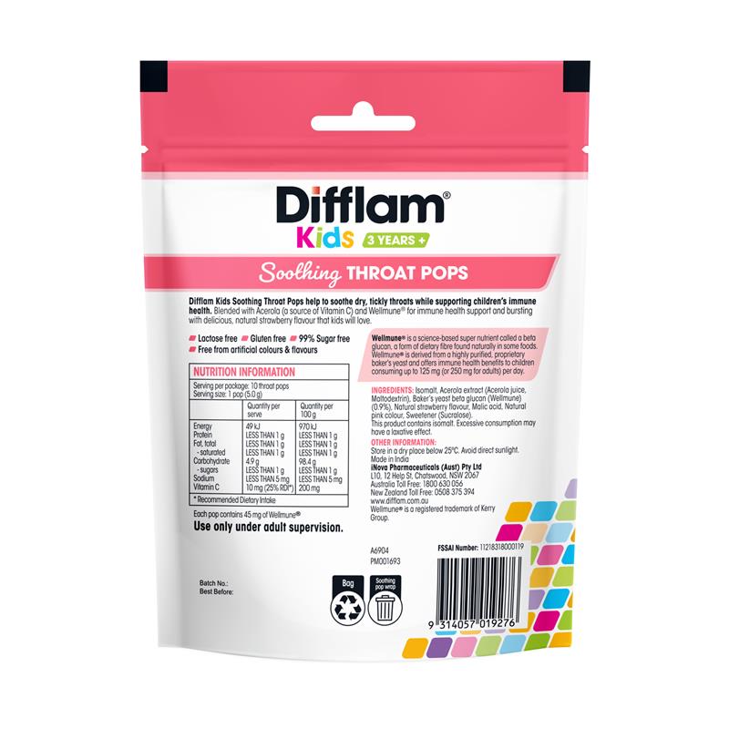 Difflam Soothing Throat Pops Strawberry 10 pack