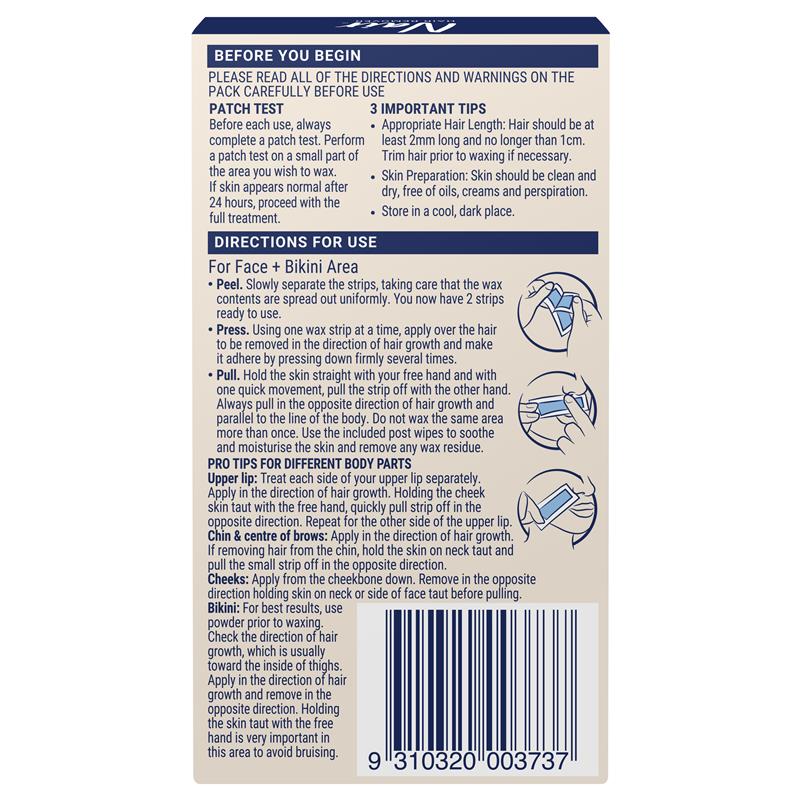 Nair Natural Wax Strips for Face & Bikini 20 pack