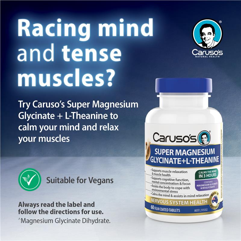 Carusos Super Magnesium Glycinate + L-Theanine 60 Capsules