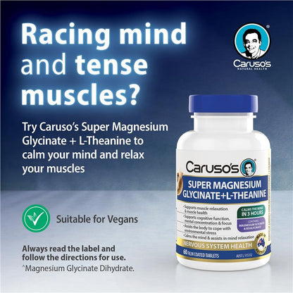 Carusos Super Magnesium Glycinate + L-Theanine 60 Capsules