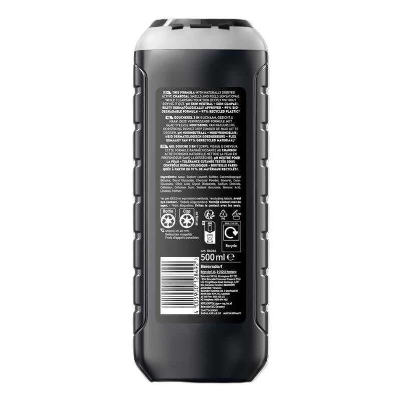NIVEA MEN Active Clean 3-IN-1 Shower Gel Body Wash 500ml