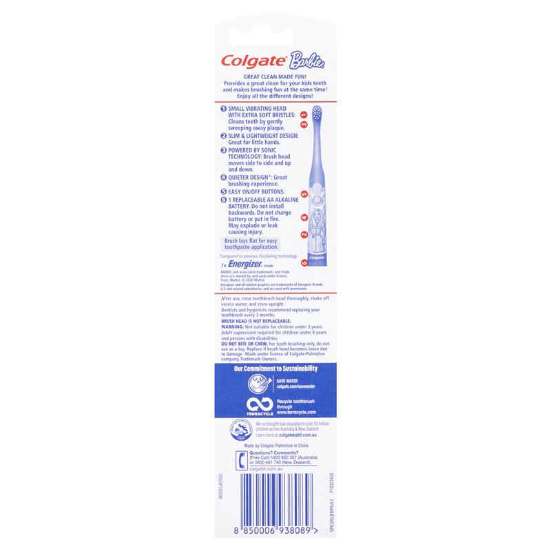 Colgate Toothbrush Kids Barbie Sonic Battery