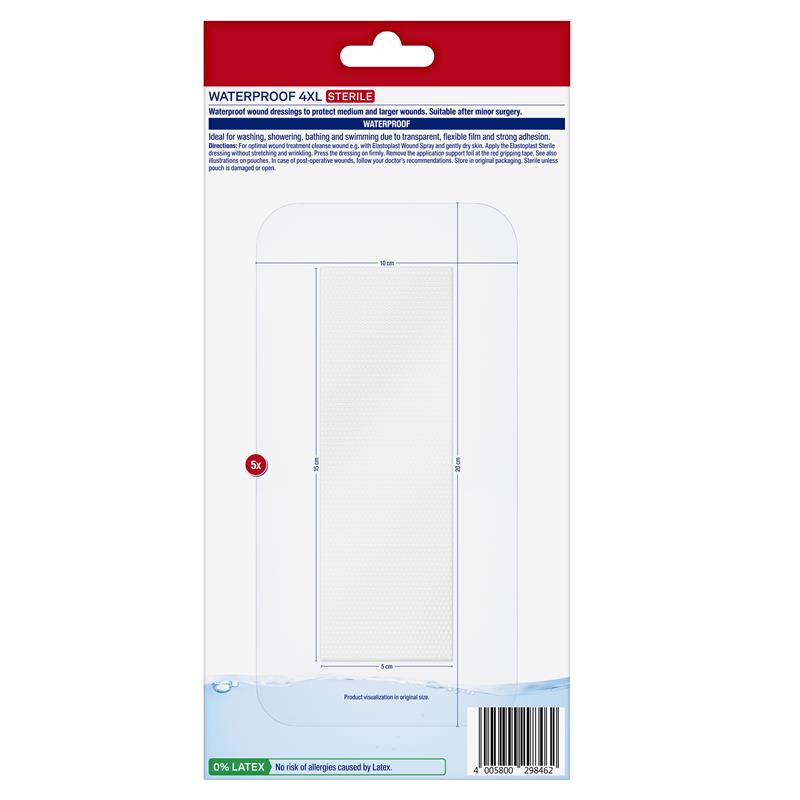 Elastoplast Waterproof Dressing 4XL 10cm x 20cm 5 Pack
